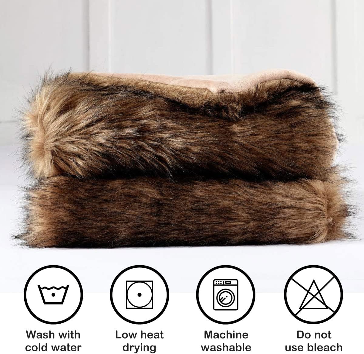 Luxury Plush Faux Fur Blanket King Size, Long Pile Brown with Black Tipped Throws, Oversized Super Warm, Fuzzy, Elegant, Fluffy Decoration Throw Blanket for Sofa, Armchair, Couch and Bed, 104"x90" - Image 5