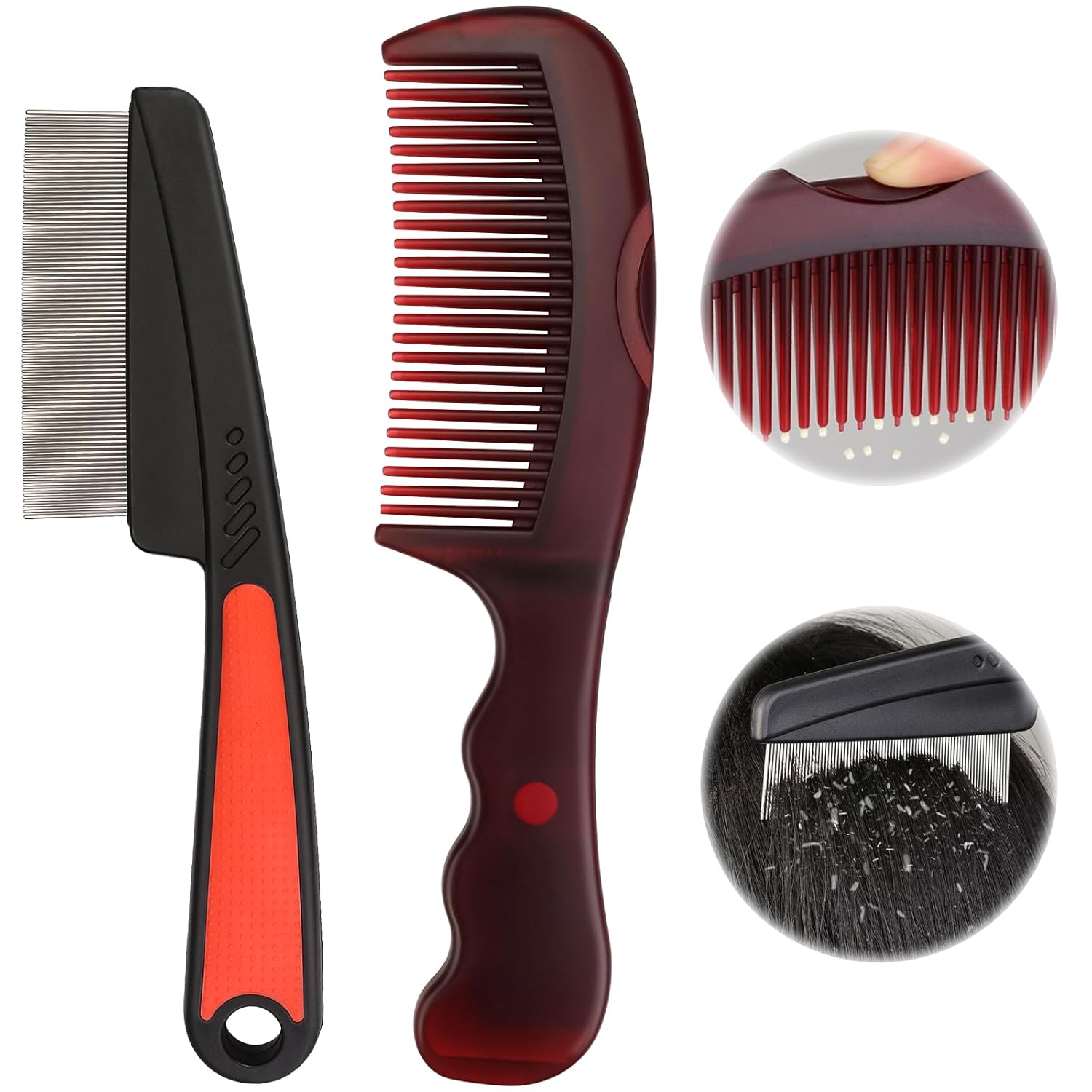 Dandruff Comb, 2 Pcs Scalp Sweep Detoxing Hair brush Set for Dandruff Removal, Scalp Build Up Remover and Stainless Steel Fine Tooth Comb for Scalp Massage Combs