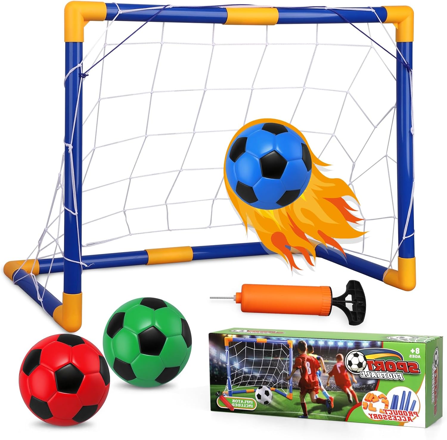 Soccer Goal Set with 3 Ball Pump for Toddler Kid, Portable Goals Training Equipment for Garden Indoor Outdoor Backyard, Birthday Gift for Boy Girl Sports Toy Family Game 23" W×18" H×12" D