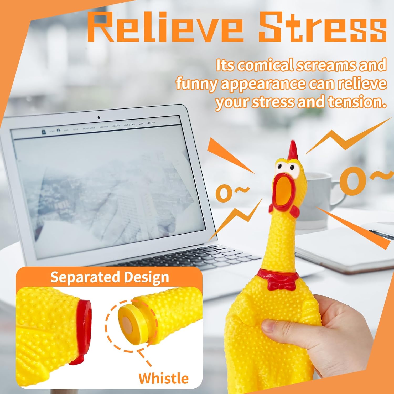 Xeehwb 3 Pcs Large Rubber Chicken,12 Inch Yellow Rubber Squawking Chickens,Screaming Chicken Dog Toys,Prank Noise Maker Dog Toys - Image 4