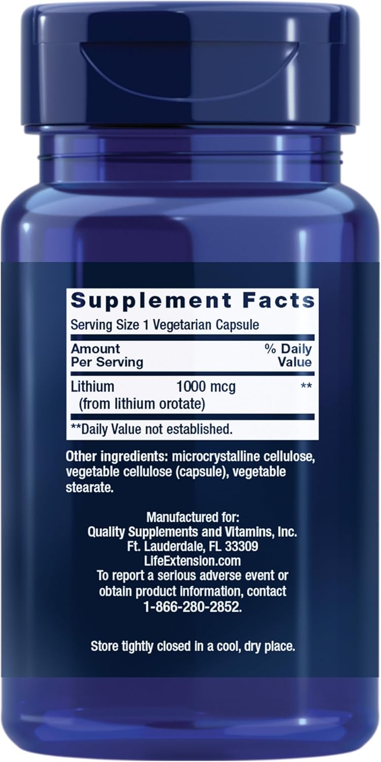 Life Extension Lithium, 1000 mcg – Lithium Orotate – Helps Maintain Cognitive Function & Memory – Low-Dose Formula – Non-GMO, Gluten-Free, Vegetarian – 100 Capsules - Image 2