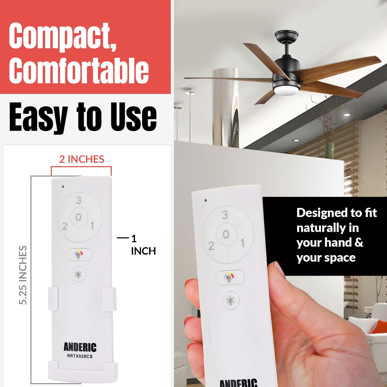 Anderic RRTX028C-S Replacement Ceiling Fan Remote Control Compatible with Hampton Bay and Home Decorators Collection Fans – Works with RRTX028CS Receiver, 3 Speeds, Light Dimming, CCT Color Control - Image 6