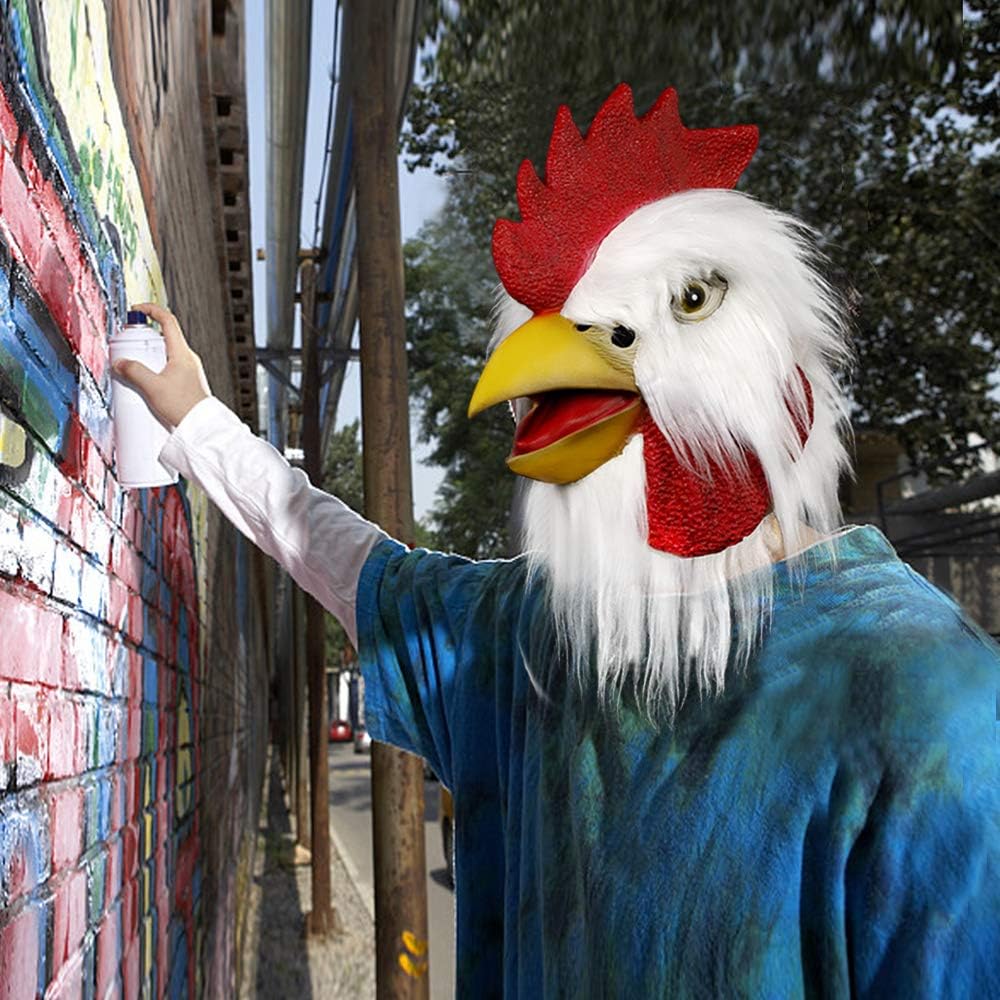 MOLEZU Rooster Mask Chicken Head Mask for Adult, Animal Cock Latex Props for Halloween Cosplay Costume Party Masquerade, White - Image 3
