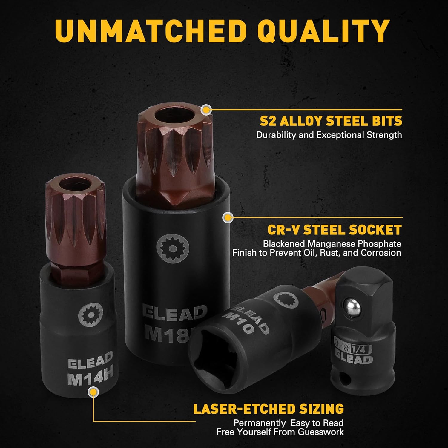 13-Piece XZN Triple Square Spline Bit Impact Socket Set - Premium S2 Steel European Style M4 - M18 with Socket Adapters, 1/4”, 3/8” and 1/2” Drive | Professional Mechanic Garage Tools - Image 5