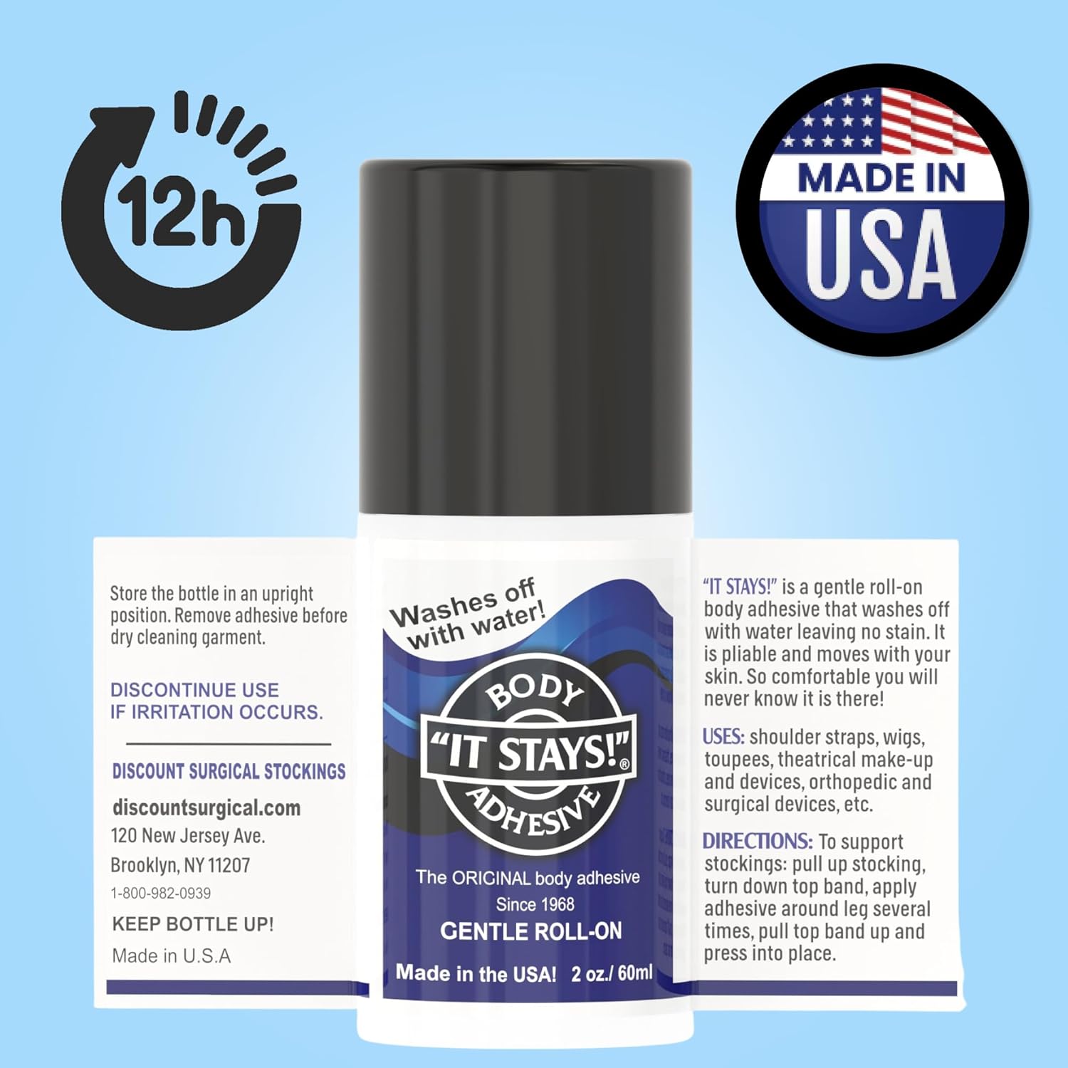 ABSOLUTE SUPPORT It Stays! Roll-On Body Fixative Glue 2 oz Adhesive - Made in USA - 3 Bottle Value Pack - Image 3