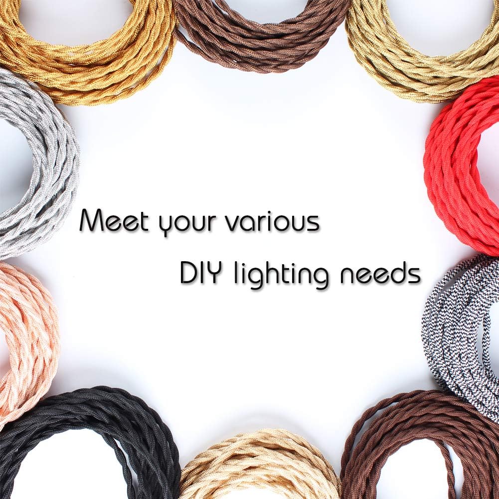 25ft Fabric Cloth Covered Lamp Twisted Wire,PRUNLLA Vintage 18/2 Industrial Electrical Cord,18-Gauge Antique Style for Retro Lamp,DIY Projects(Black) - Image 5