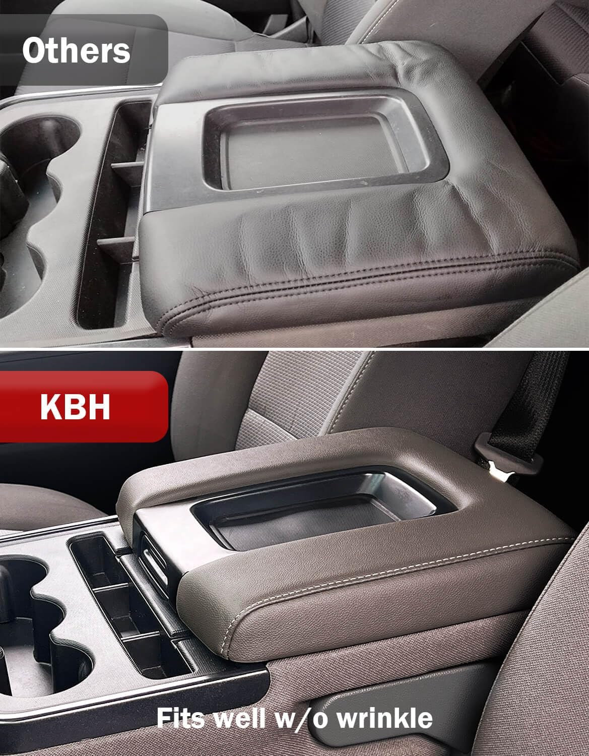 KBH Center Console Armrest Cover Replacement for Chevy Silverado & GMC Sierra 1500 2500 3500 2014-2018, Vinyl Leather Upholstery, Split Bench Jump Seat (Cocoa Dune Brown) - Image 7
