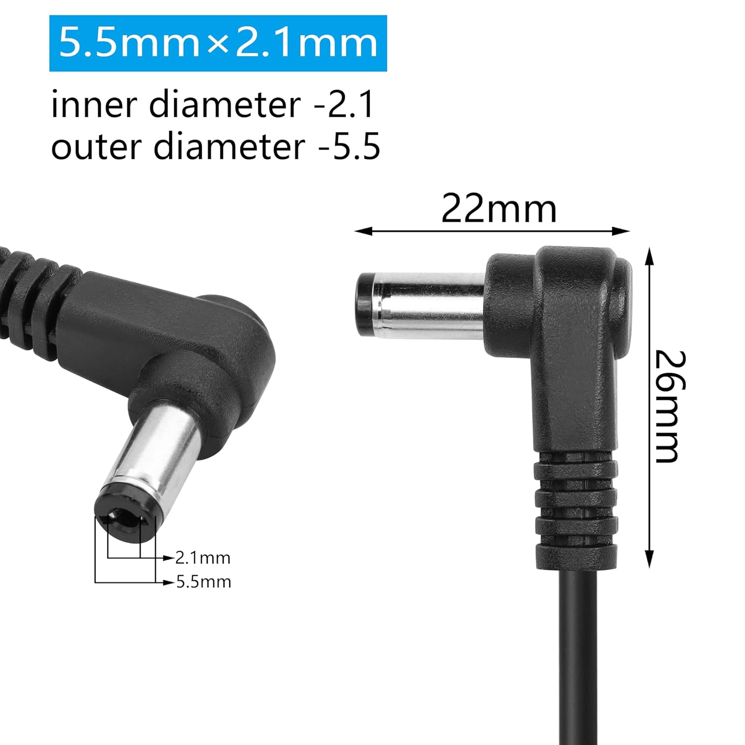 GINTOOYUN DC 5.5MM x 2.1MM 90 Degree Male to Male Plug Cable DC5521 Right Angle Coiled Power Adapter Extension Cord for CCTV Surveillance Security Camera LED Strip etc(2 Pack) - Image 5
