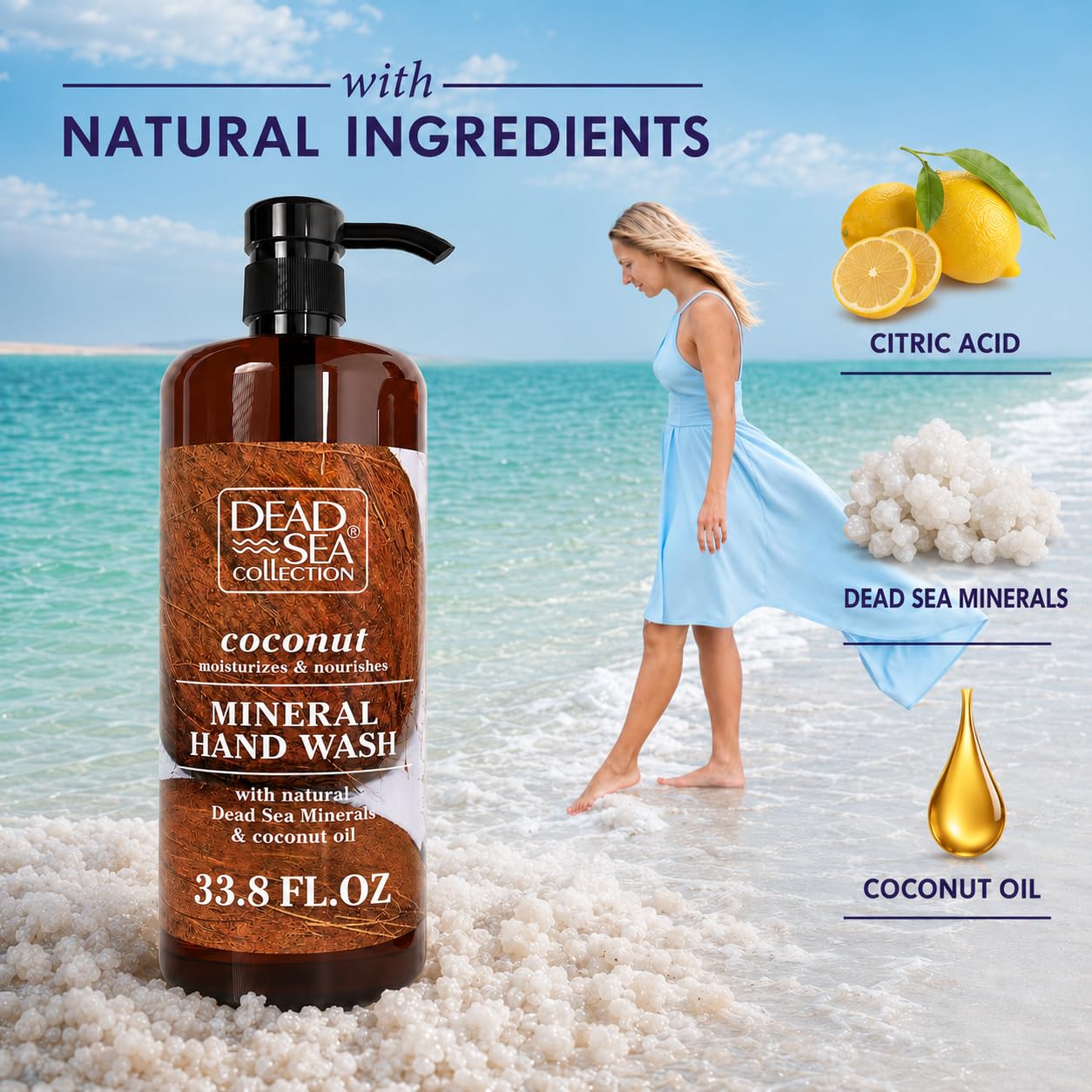 Dead Sea Collection Hand Soap Pump Coconut - Hand Wash Liquid with Dead Sea Minerals and Coconut Oil - All Skin Types Moisturizing & Nourishing - Pack of 2 (33.8 Fl Oz Each) - 67.6 Fl Oz - Image 2