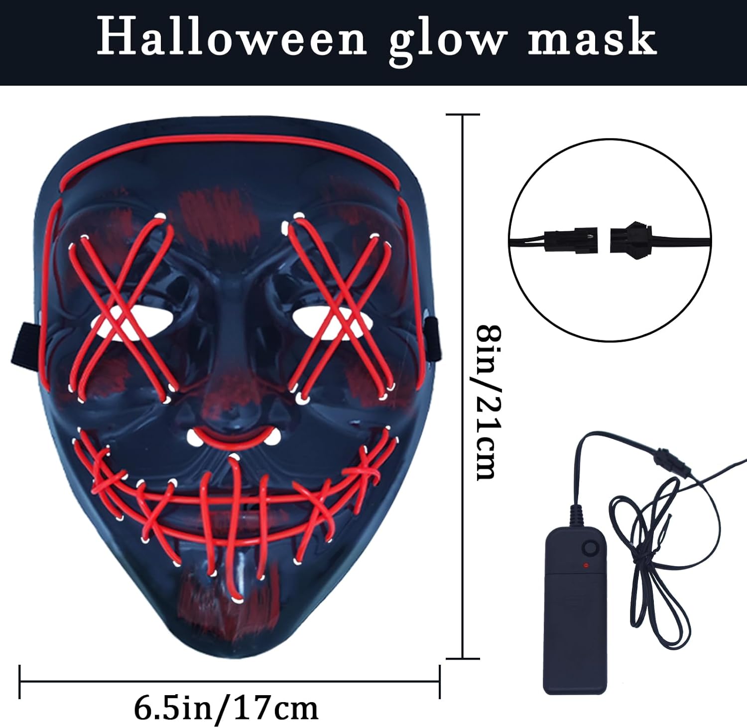 Peywot Halloween LED Light up Mask, The Purge Masks with 3 Lighting Modes, Scary Mask for Festival Cosplay - Image 2