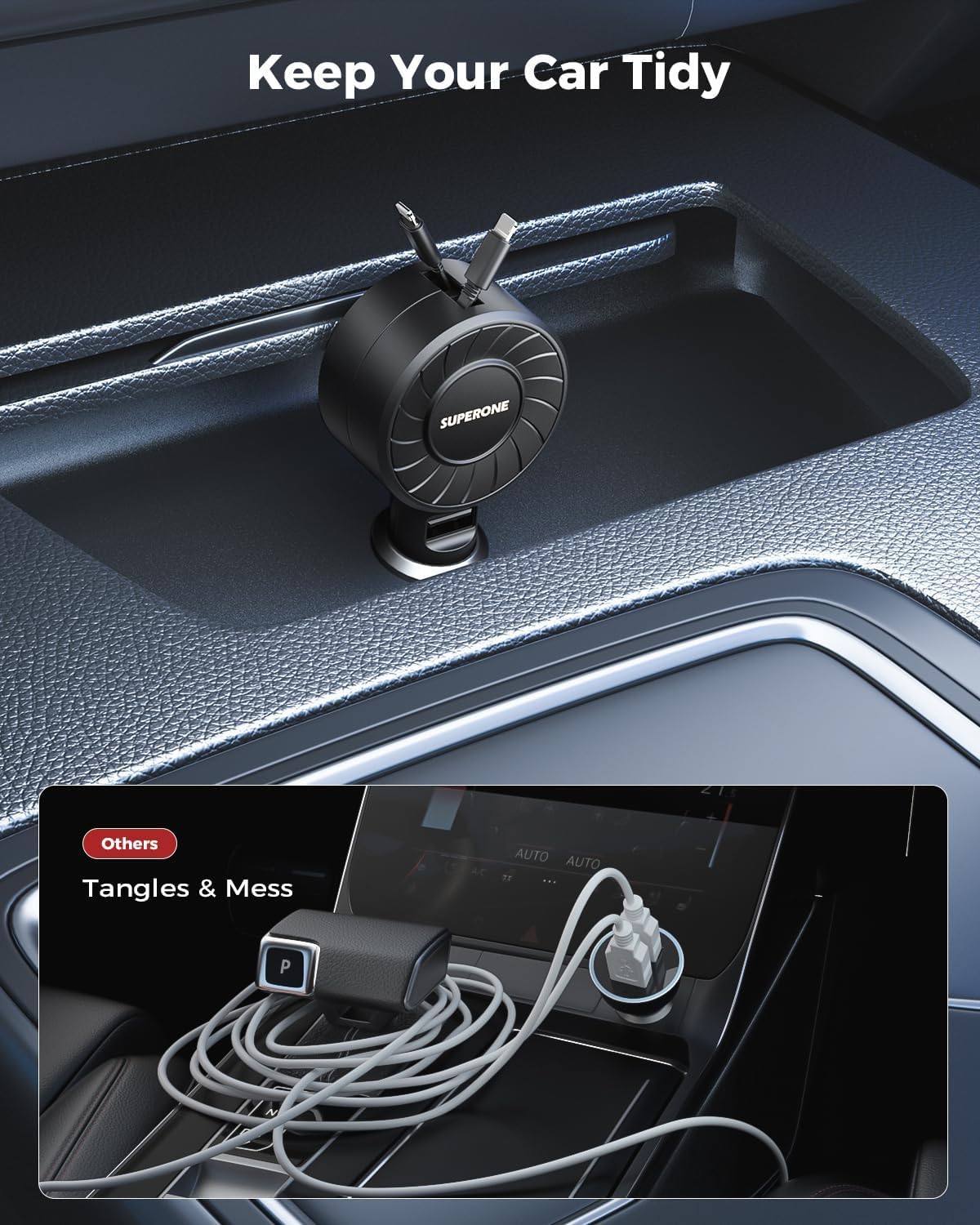 SUPERONE Retractable Car Charger, Small iPhone Car Charger Fast Charging, Car Phone Charger with USB C and Apple Cord, Car Charger Adapter Compatible with iPhone 17/16/15/14/13 Samsung Galaxy and More - Image 4