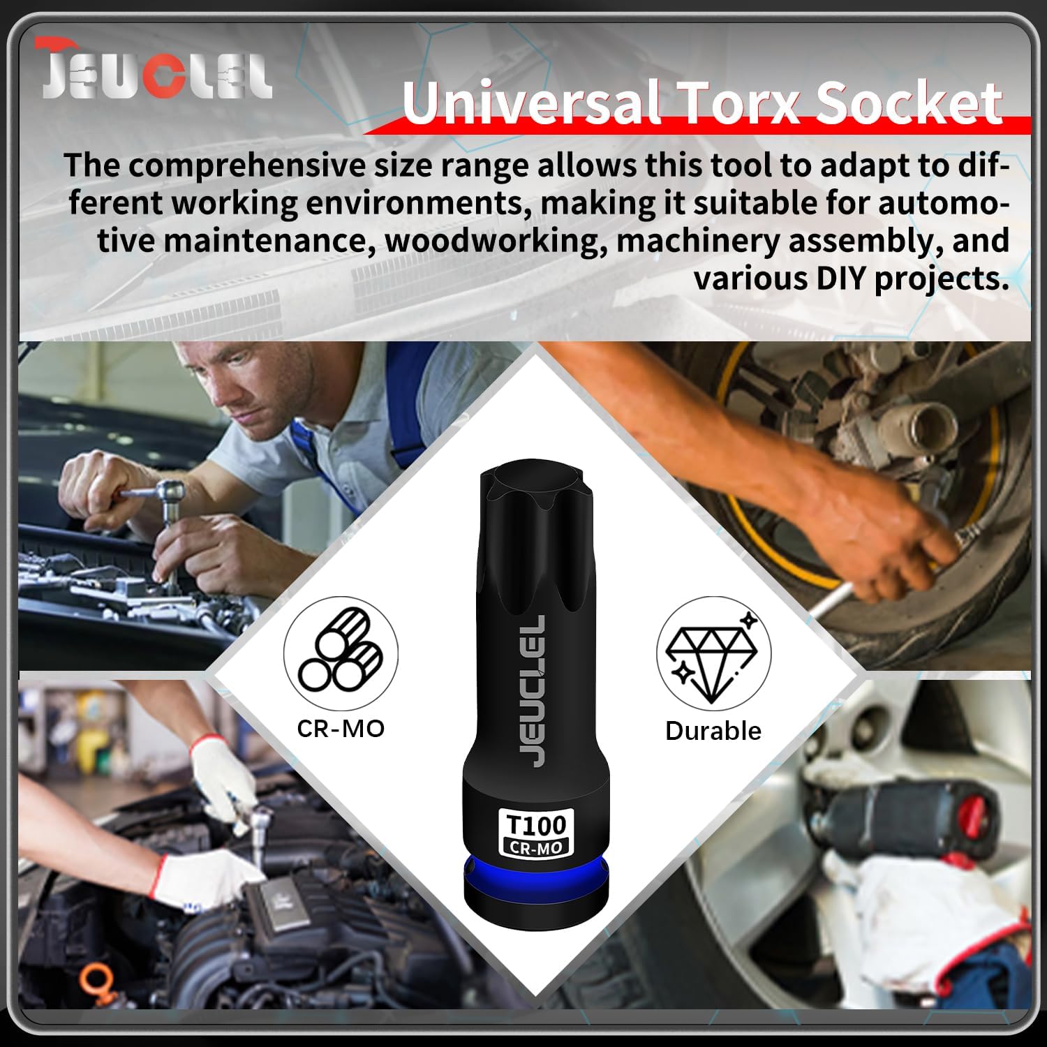 T100 Torx Bit Socket, 1/2" Drive Torx Star 6 Point Impact Bit Socket, 3-Inch, Cr-Mo Steel, Screwdriver Adapter for Electric Ratchet Wrenches Fastening Screws Hand Repair - Image 4