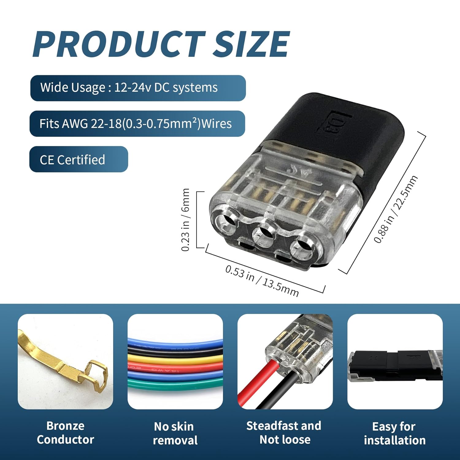 30PCS 3-Pin Wire Plug-in Connector with Locking Buckle, No-Stripping Quick Splice Clips for 22-18 AWG LED Strip Light & Electrical Cable, Tool-Free Fast Secure Connection - Image 2