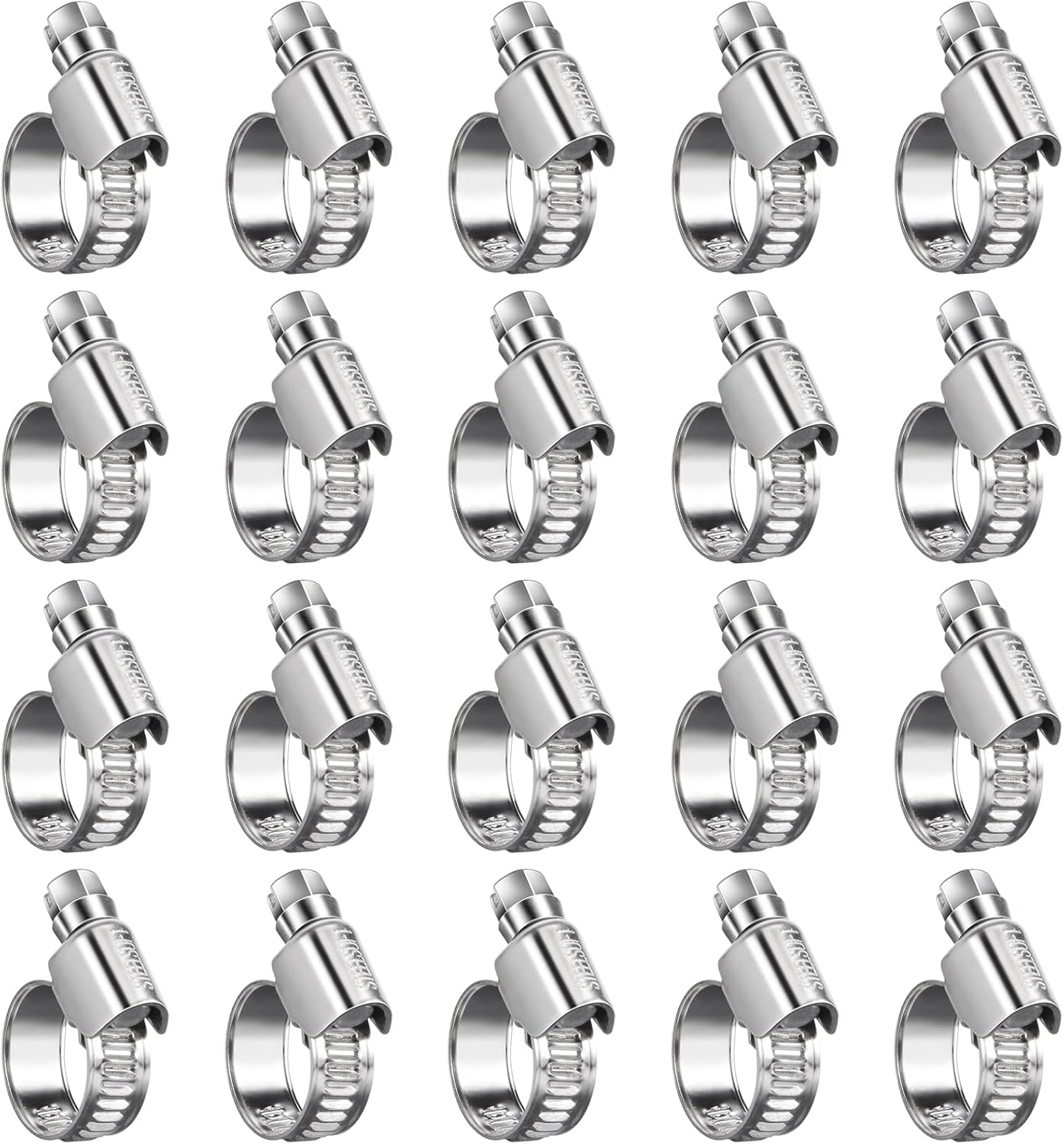 Non-Stripping Worm Gear Hose Clamp Mini Size#4, 5/16 to 1/2 inch Adjustable Stainless Steel Hose Clamps for 3/16 1/4"id Fuel Line,Rolled Band Edge Protection,20Pack