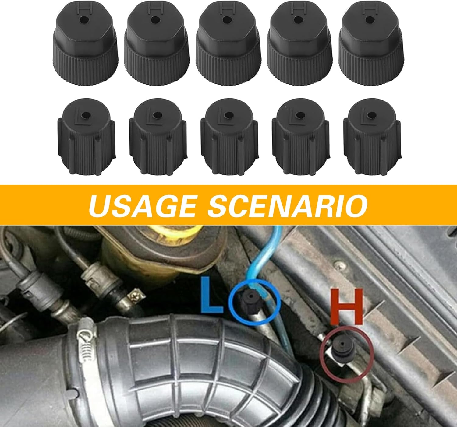 10 PCS Car A/C Valve Core Caps, R134a A/C High & Low Pressure Port Caps, R134a A/C Repair System Charging Port Caps, Leakproof Car A/C System Seal Caps, Universal A/C Service Repair Accessories - Image 5