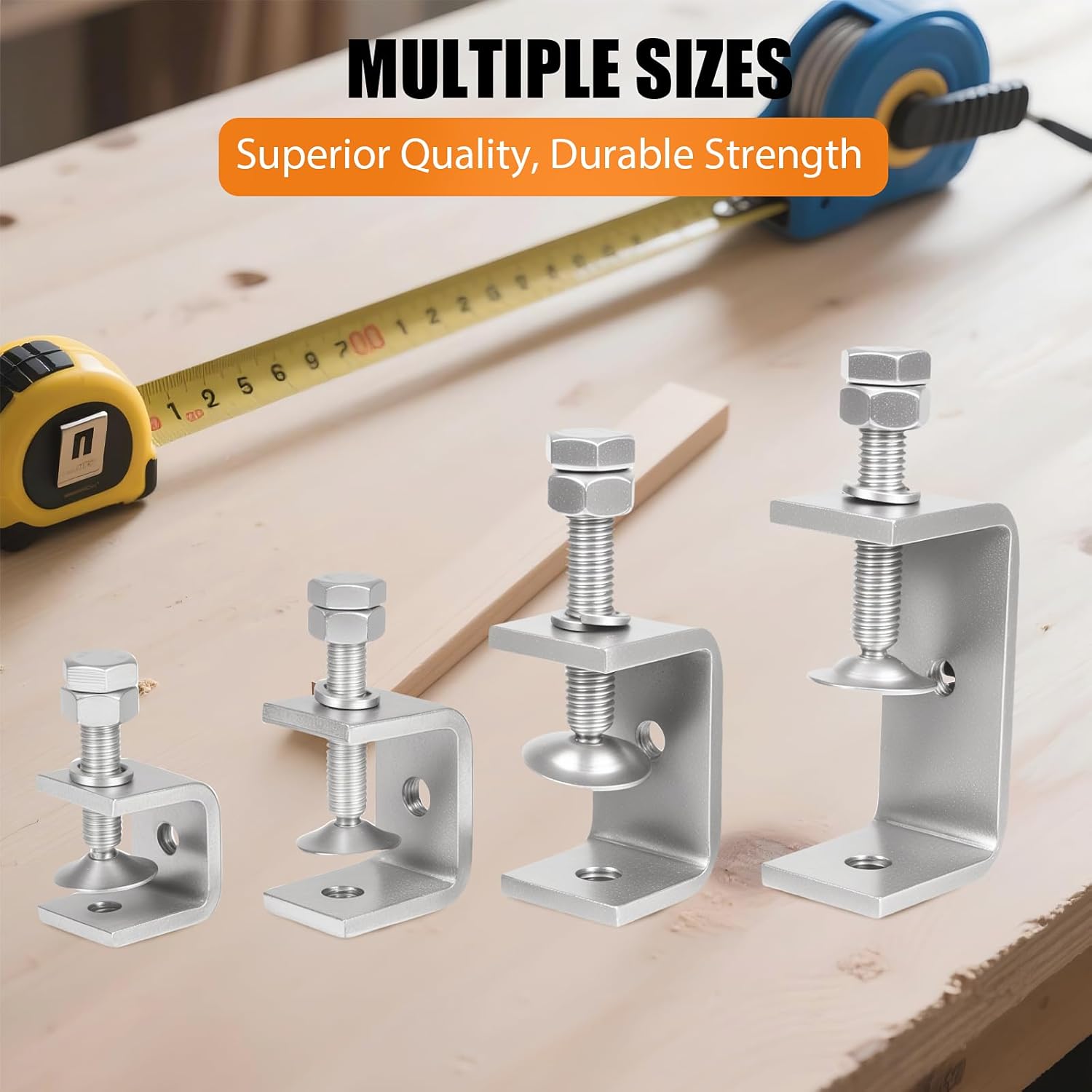 2-9/16 Inch C Clamp, 2 Pcs 304 Stainless Steel C Clamps, for WoodWorking, Small U Clamps for Mounting, Mini Desk Clamps with Stable Wide Jaw Opening & Protective Pads/I-Beam Design (65mm) - Image 4