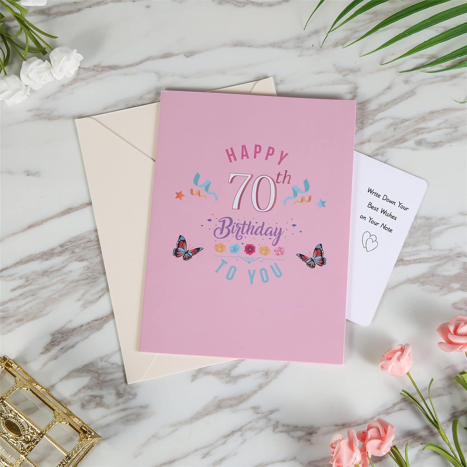 70th Birthday Pop Up Card, Happy 70th Birthday Card for Her, Women, Wife, 70th Birthdays Gift for Sister, Mom, Friend, Pop Up Birthday's Greeting Card with Blank Note and Envelope, 6" x 8" - Image 5