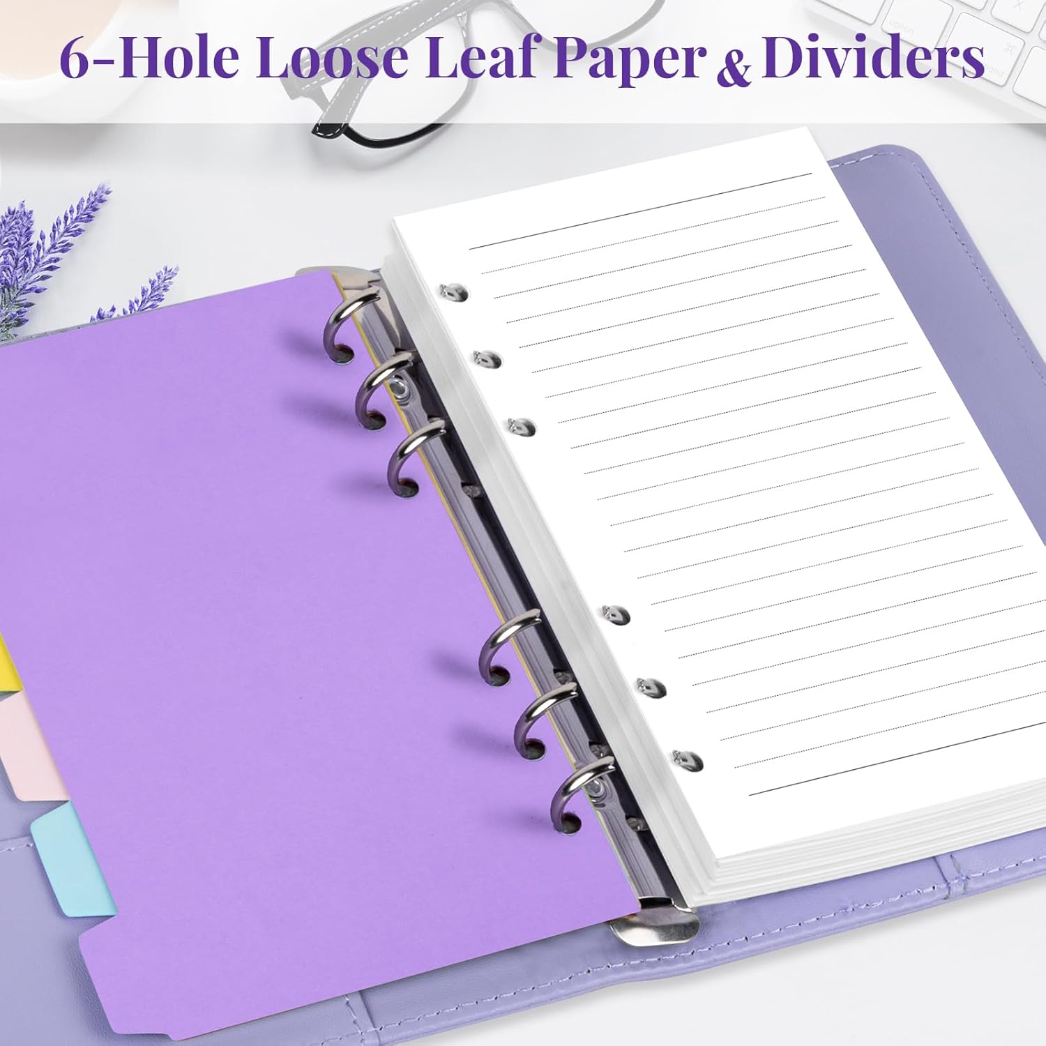 A6 Refill Paper Planner Inserts, 6-Hole Loose Leaf Paper, College Ruled Loose Leaf with Binder Dividers, Punched Notebook Refills for 6-Ring Refillable Binder, 240 Pages, White - Image 5