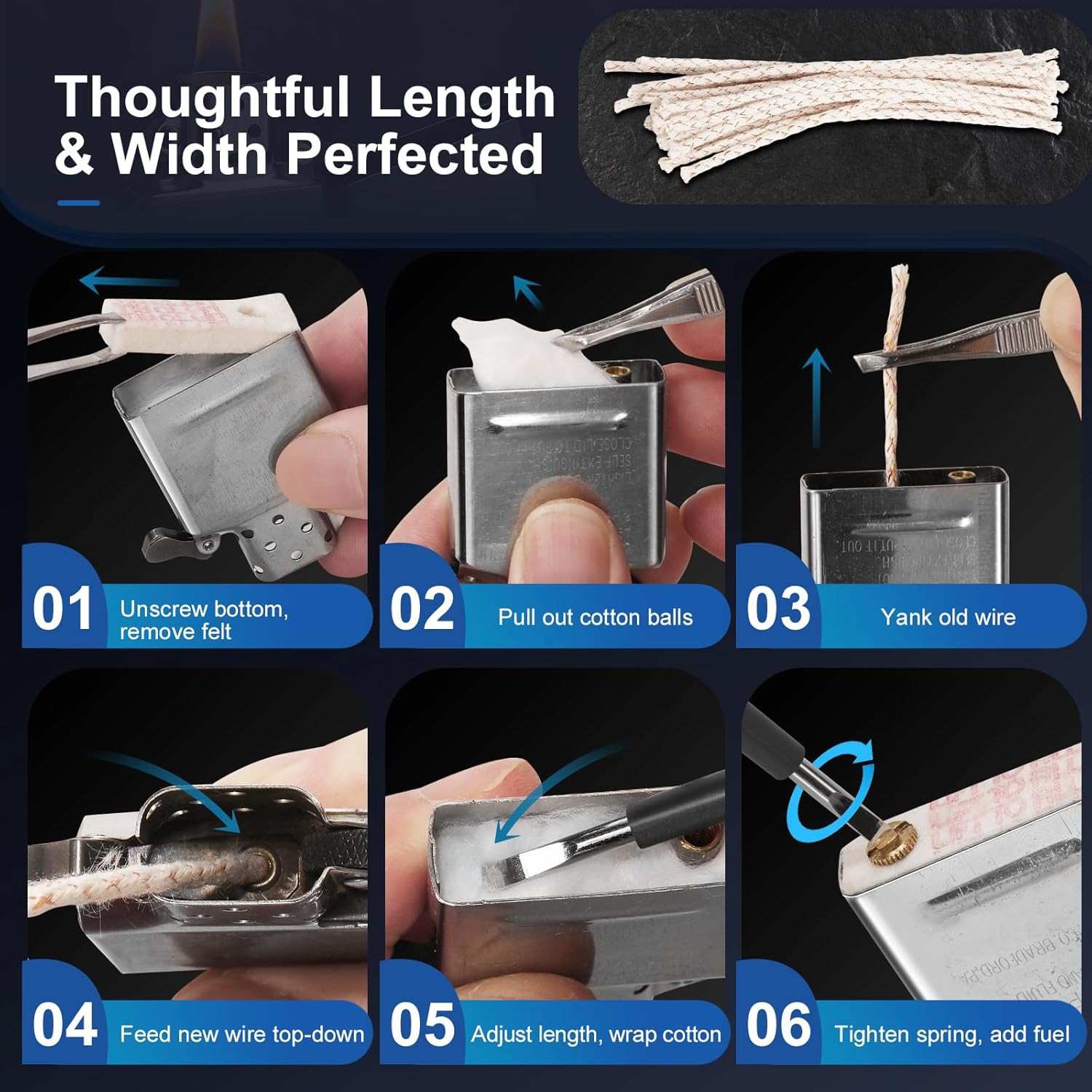 Lighter Flints 100+ Pcs and Cotton Wicks 20 Pcs, Premium Lighter Repair Kit, Compatible with Zippo and Clipper, Most Petrol Gas Fluid Lighters, Long-Lasting, Fast-Igniting and Durable JONCHINJN - Image 8