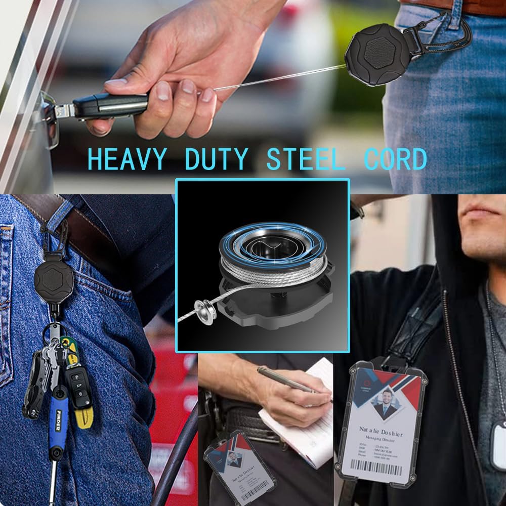 Badge Holder Retractable Clip Heavy Duty Carabiner Badge Reel Keychain with Id Cards Holder Cool Tactical ID Holder (2 Holders and 2 Badge Reels Black # 04) - Image 7