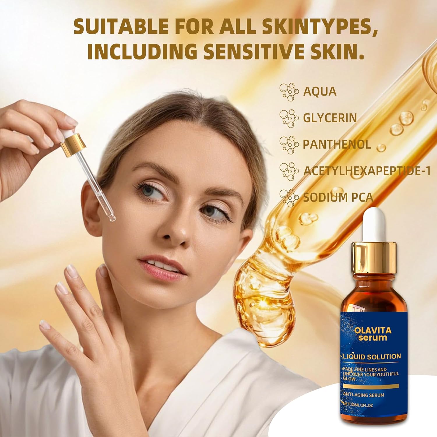Olavita Liquid Solution Anti Aging Serum, Olavita Serum Facial, Vitamin C & E Serum, Promotes Skin Collagen Production, smoothes wrinkles and fine lines (2PCS) - Image 4