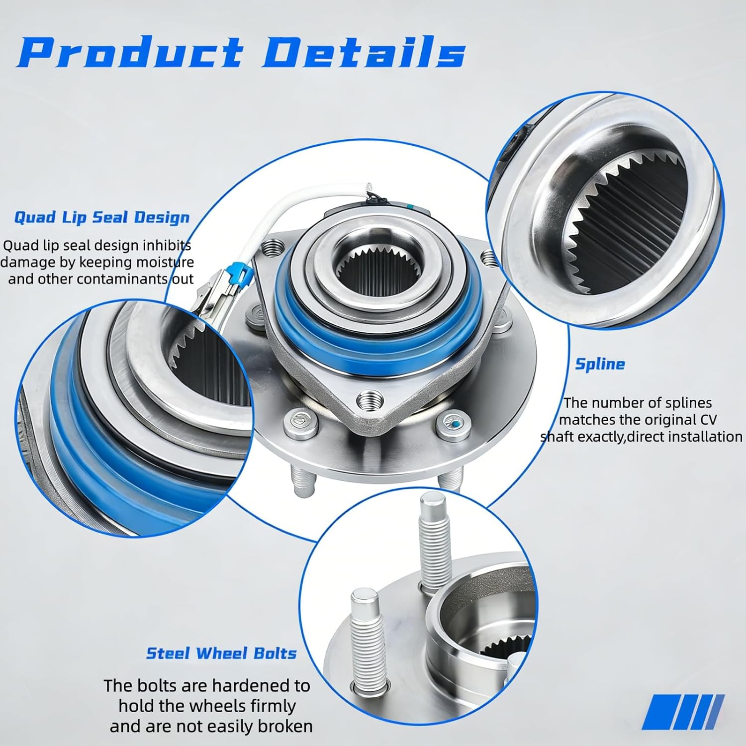 DJB 513121 Front Wheel Hub Bearing Assembly LH/RH Fit for Chevy Impala Lucerne Venture, for Buick Century Regal, for Cadillac Eldorado Deville Seville, for Pontiac Montana Grand Prix 5 Lug w/ABS - Image 5