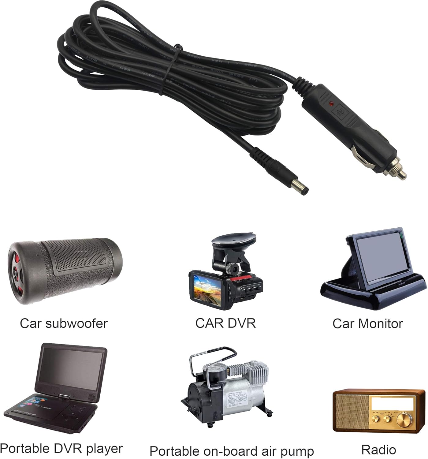 12V 24V DC 5.5mm x 2.1mm Car Cigarette Lighter Extension Power Supply Adapter Cable with LED for Car Truck Bus Van (10FT) - Image 3