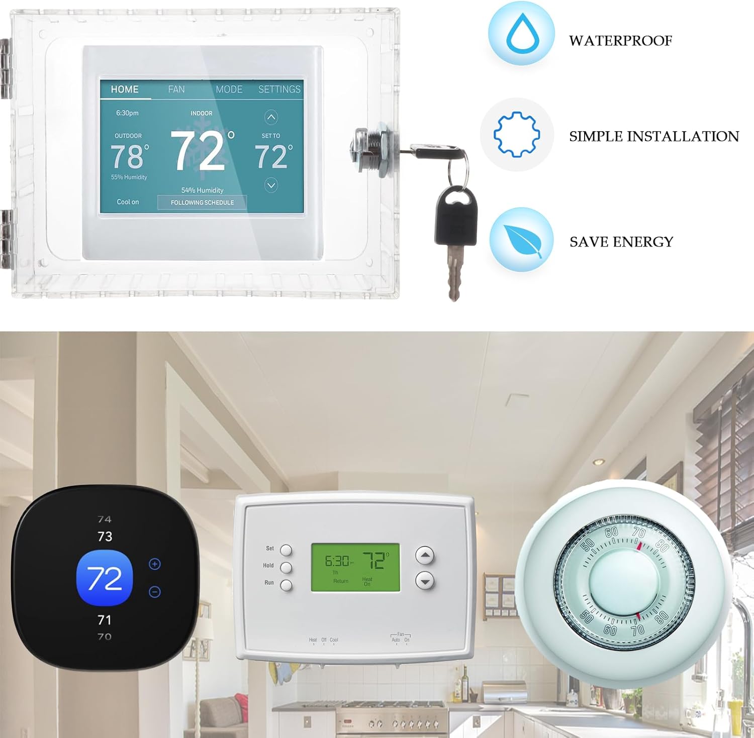 Thermostat Lock Box with Key Thermostat Lock Box Large Thermostat Cover with Lock Universal Clear Thermostat Guard for Thermostats on Wall Fits 6.3''*4.72''*2.2'' or Smaller - Image 4