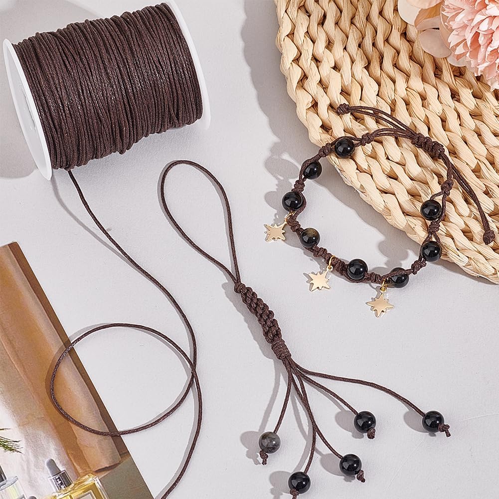 PH PandaHall 1mm Waxed Cord,100 Yards Waxed Cotton Cord Dark Brown Waxed Thread Beading String Waxed Craft String for Bracelet Necklace Jewelry Waist Beads Making Crafting Beading Macrame - Image 5