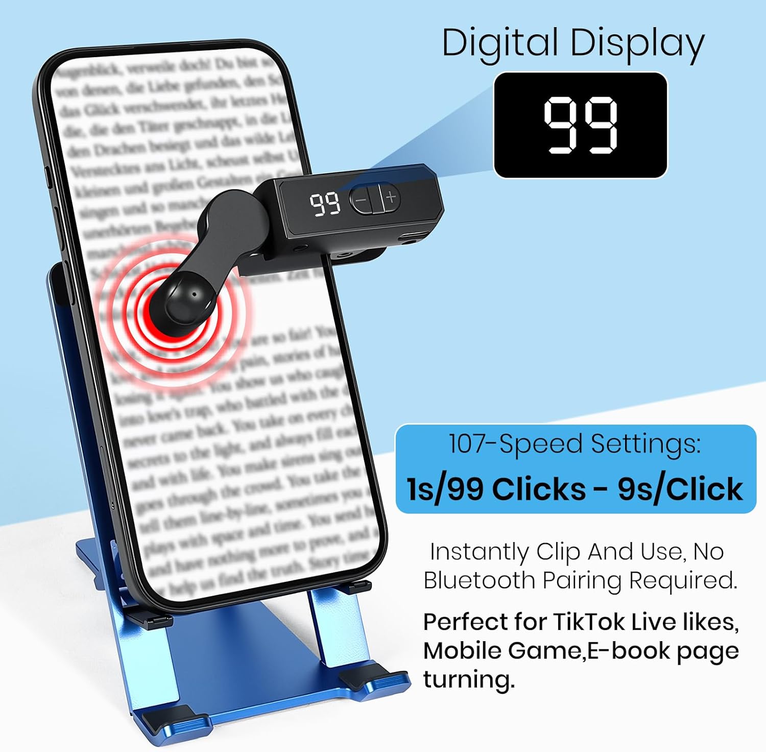 Auto Clicker Smart Tapper for iPhone iPad Android TikTok - Auto Touch Device with 107 Adjustable Speed, Rechargeable,Wireless,Instant Clicker for Live Stream Likes, Social Media Tasks(Black) - Image 3