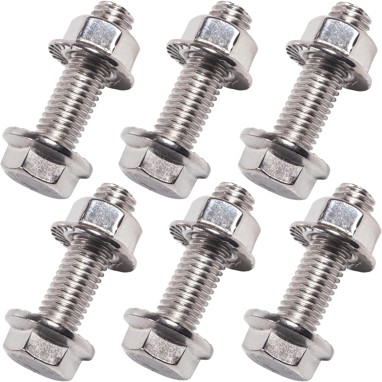 M10X1.5-35mm Stainless Steel Exhaust Bolt Flange Screws M10X1.5 Flange Bolt Exhaust Stud Exhaust Manifold Hardware Kit (Bolts&Nuts) (6 Pack)
