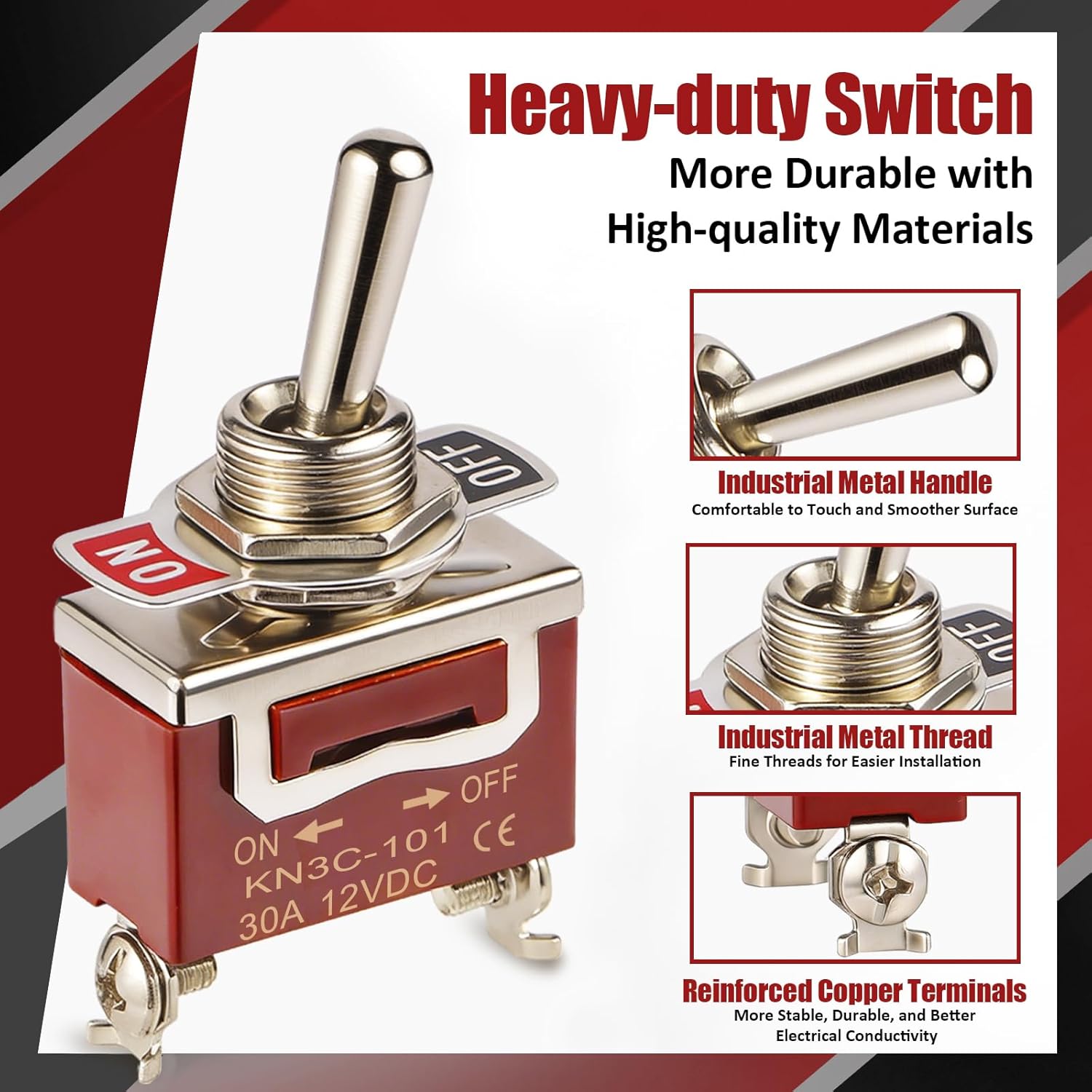 3-Pack Toggle Switch, Covxyorg 12V 30A HeavyDuty ON/Off 2Pin SPST Waterproof Toggle Switch with Waterproof Cap and Terminals for Automotive Boat Truck - Image 3