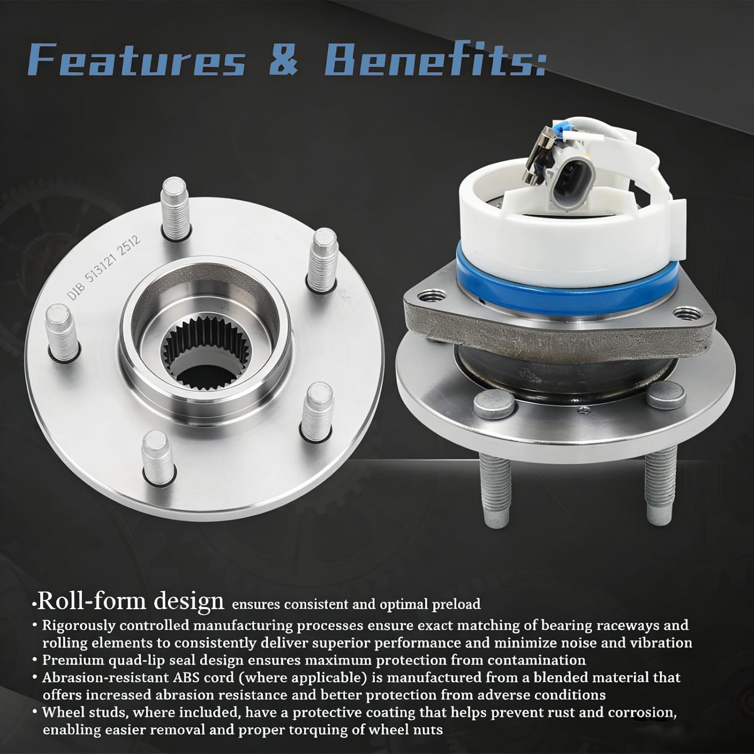 DJB 513121 Front Wheel Hub Bearing Assembly LH/RH Fit for Chevy Impala Lucerne Venture, for Buick Century Regal, for Cadillac Eldorado Deville Seville, for Pontiac Montana Grand Prix 5 Lug w/ABS - Image 2