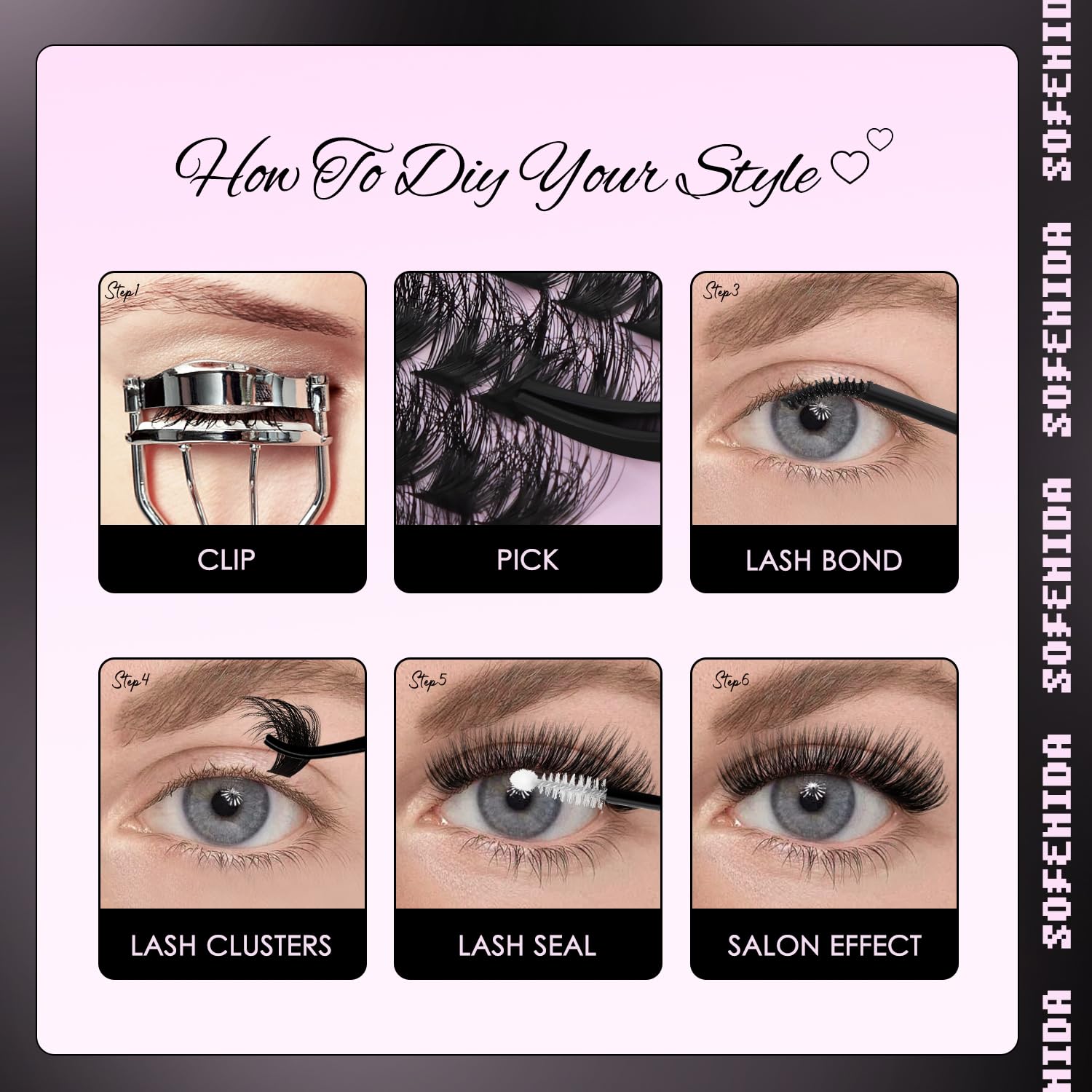 SOFENIDA Lash Clusters Kit 80D Lash Clusters Kit 10-18mm Volume Eyelash Clusters D Curly Cluster Eyelash Extensions 3D Wispy Lashes Cluster DIY Lash Extension Kit(80D-10-18MIX Thick Kit) - Image 7