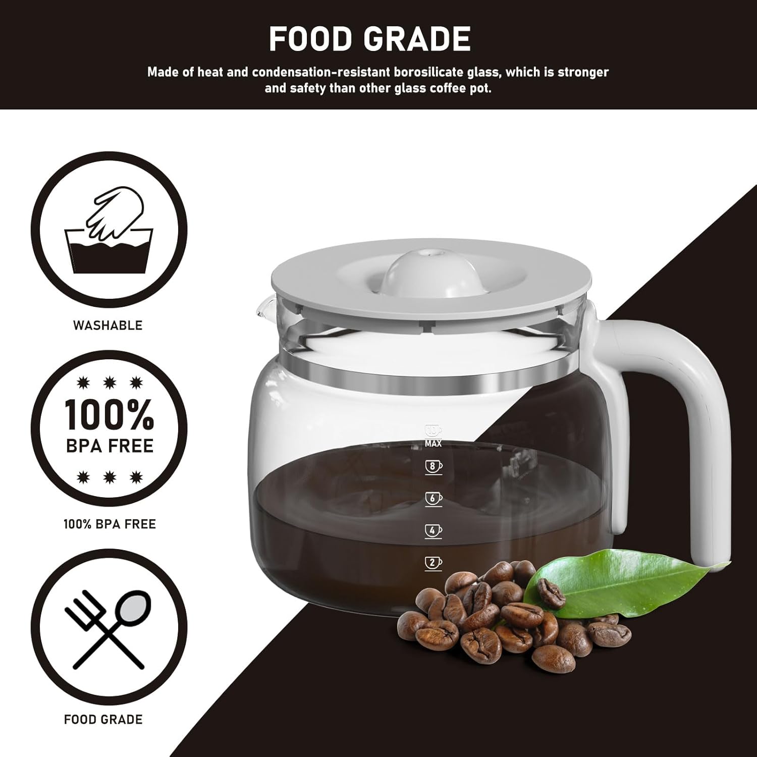 DCGC01 10-Cups Replacement Glass Carafe Pot Compatible with Smeg DCGC01 DCF02 DCG01 Overflow Coffee Maker - Image 2