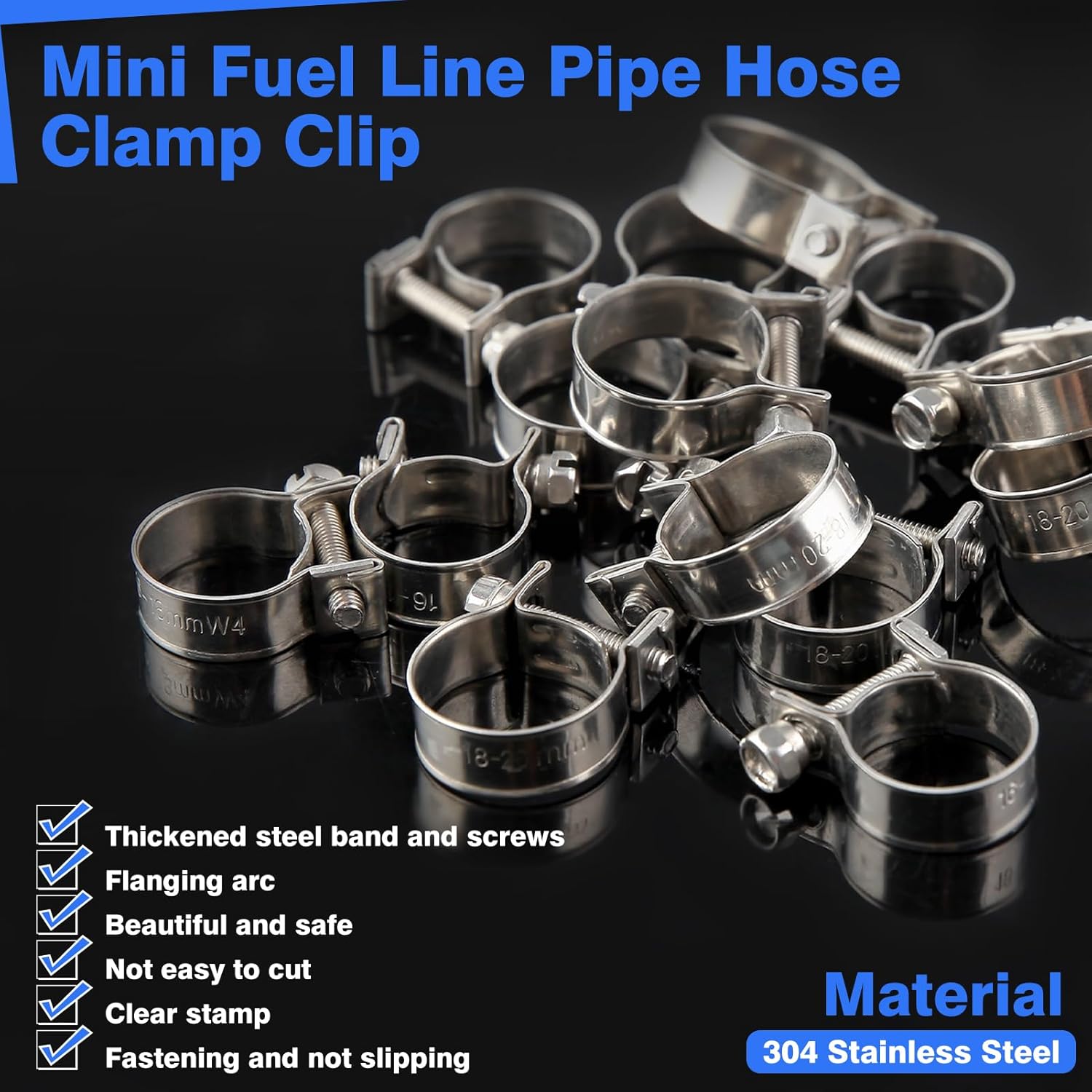 10pcs Stainless Steel Mini Fuel Line Pipe Hose Clamp Clip 18-20mm Fuel Injection Line Style Hose Clamp Adjustable Pipe Hose Clip Tube Clamps For Diesel Petrol Pipe (23/32" - 3/4"Dia) - Image 2