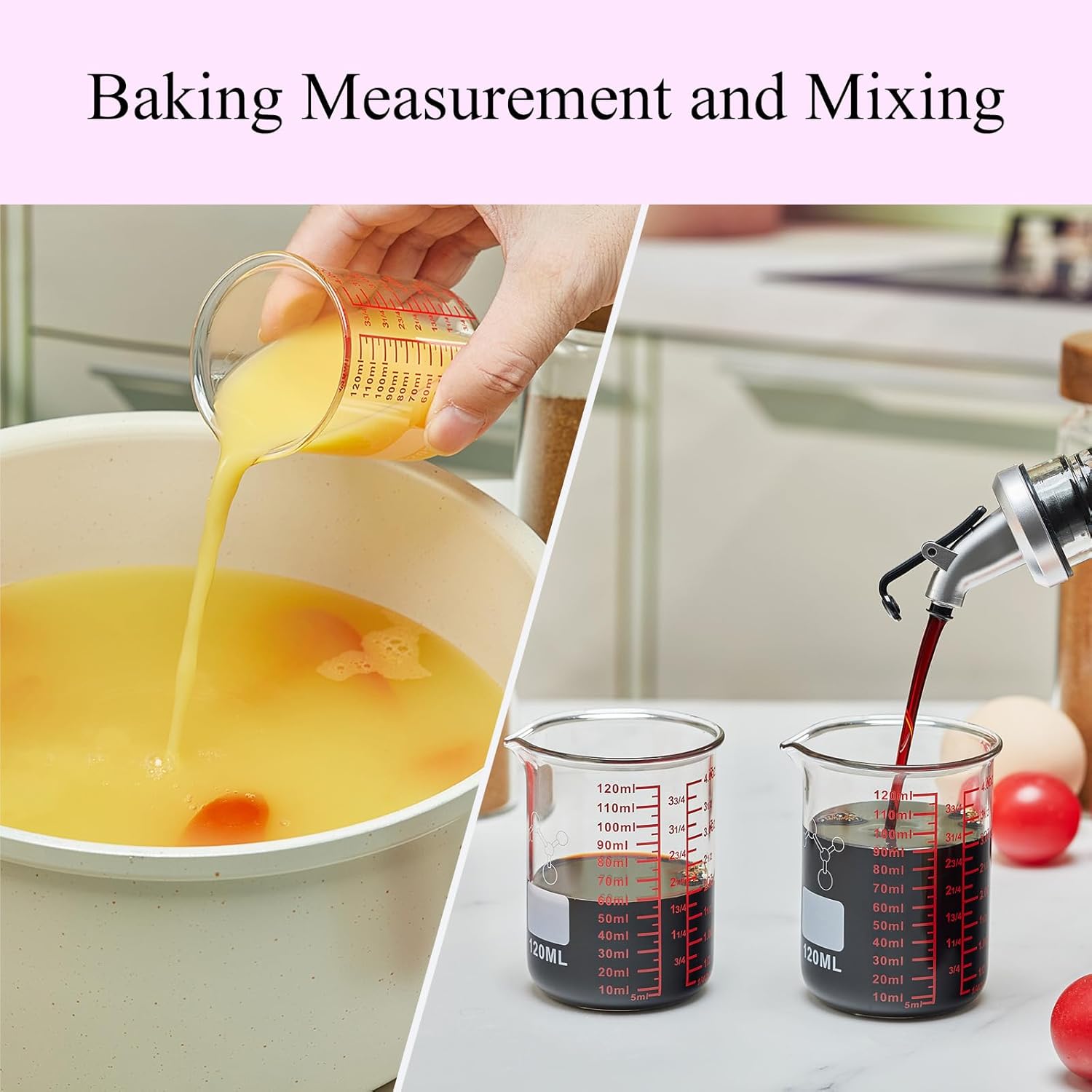 High Borosilicate Glass Measuring Cup-V-Shaped Spout,120ml(4OZ) Glass Measuring Beaker for Kitchen or Restaurant, Easy to Read(Pack of 2) - Image 4
