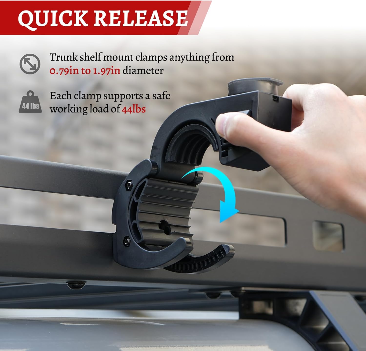 Shovel Holder Rubber Grip Mount Kit with lock Fits 0.79"-1.79" Diameter Tools Handles Quick-Release for Off-road Vehicle Roof Rack Molle Panels SUV Trucks UTV ATV M6 Nut - Image 6