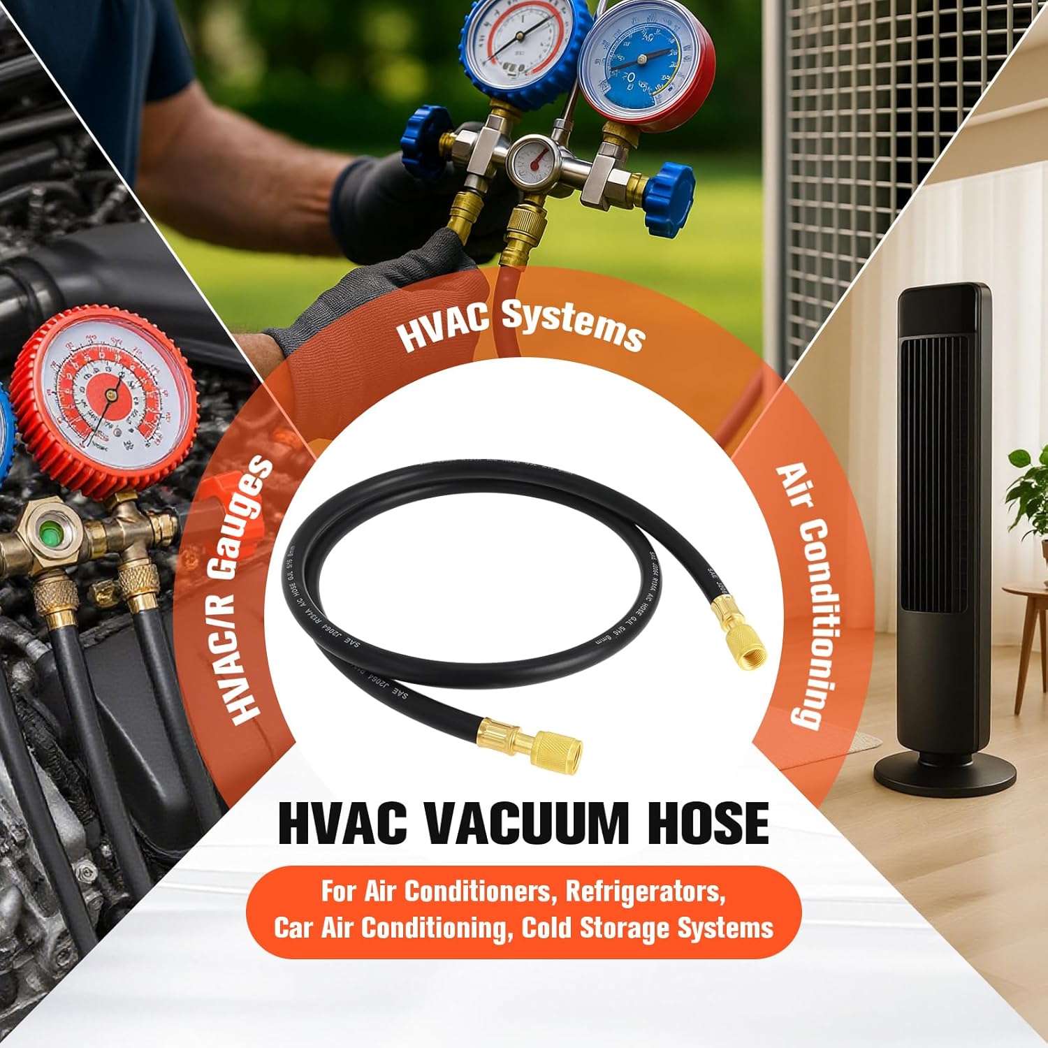 3/8" HVAC Vacuum Pump Hose 5FT, 3/8" x 3/8" SAE Fittings, 600 PSI Working Pressure 3000 PSI Burst, 15660 Flexible Rubber AC Charging Hose for R134A R410A R22 Refrigerant Systems - Image 6