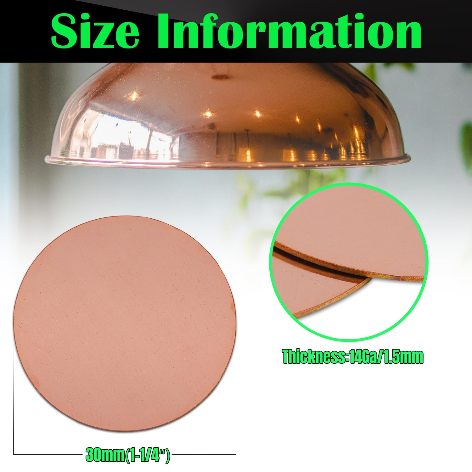 1-3/16" Copper Round Discs, 14 Gauge 1.5mm Thickness Pure Copper Round Plate T2 Metal Sheet Copper Circles for Crafts, Jewelry Making, Electrical DIY - 10 Pack - Image 2
