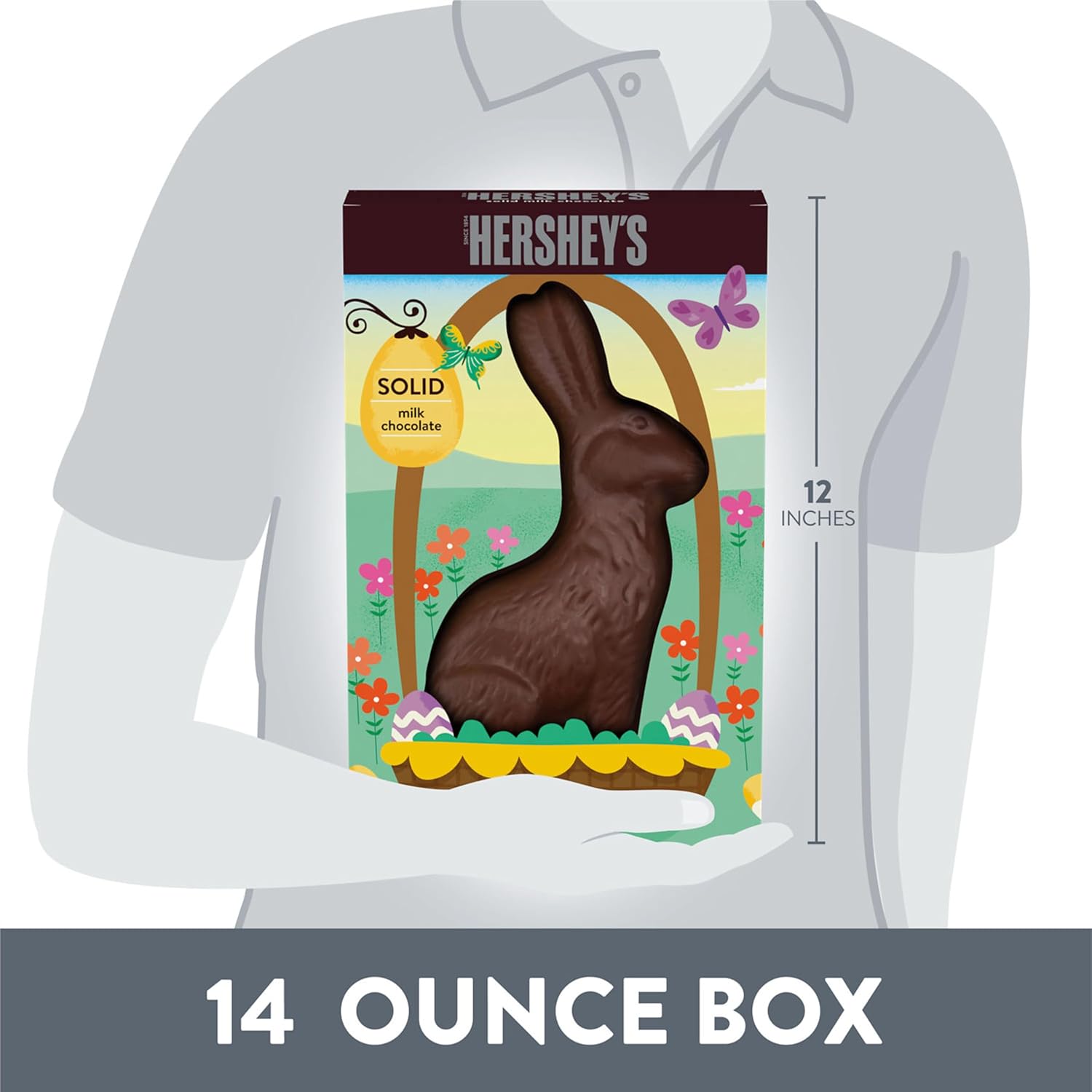 HERSHEY'S Solid Milk Chocolate Bunny, Easter Candy Gift Box, 14 oz - Image 7