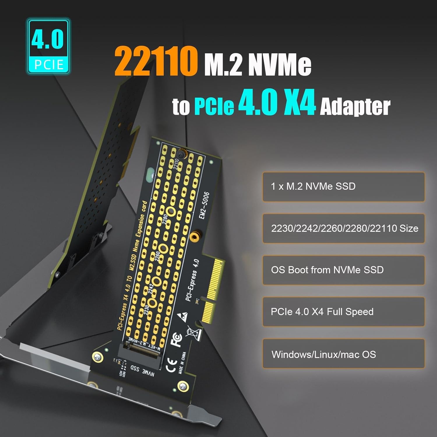 GLOTRENDS PA22110 M.2 NVMe to PCIe 4.0 X4 Adapter for 22110 M.2 NVMe SSD - Image 2