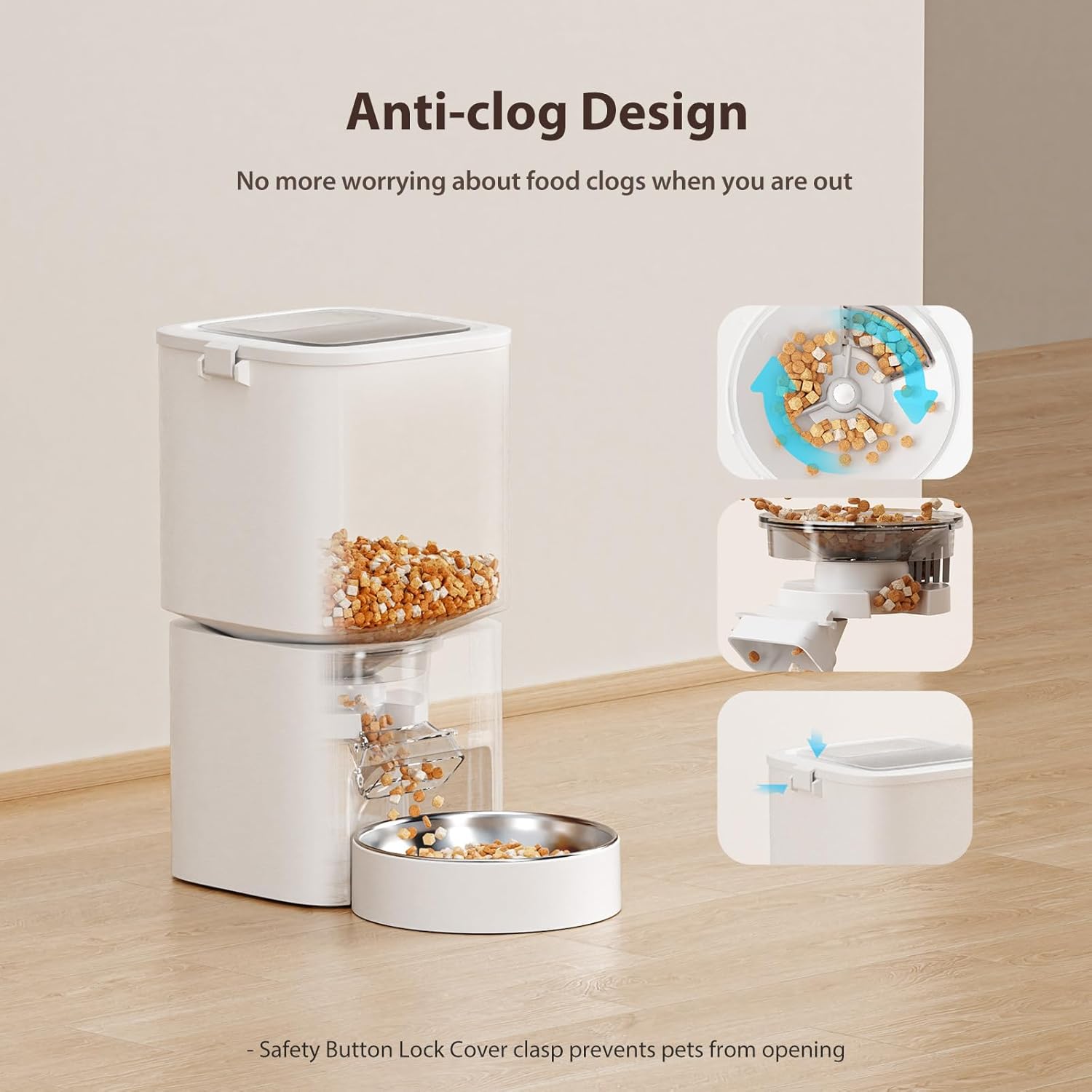 5L/21 Cups Automatic Cat Feeder, Timed Automatic Pet Feeders, Cat Dry Food Dispenser Dual Power, 10 Meals Programmable 1-15 Portion Control Cats Feeder, Pet Food Dispenser for Cats & Puppy(Not WiFi) - Image 5