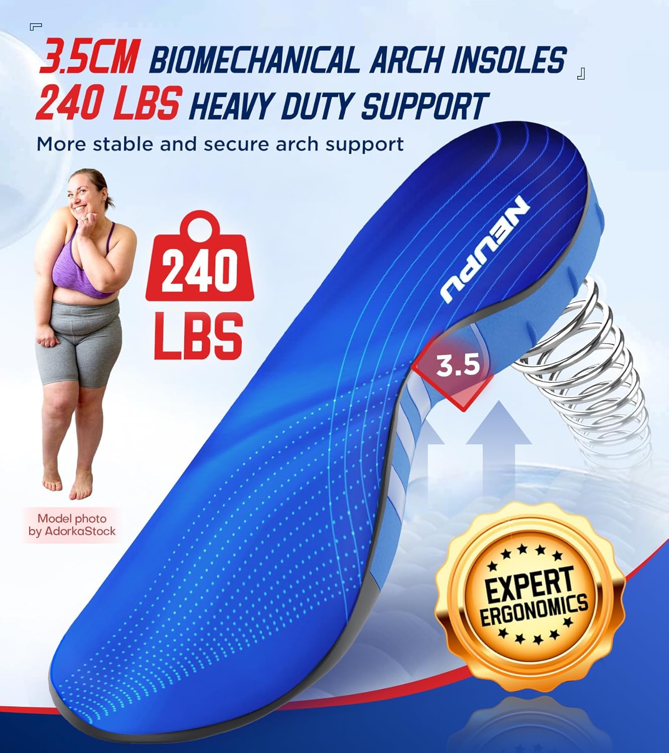 NEUPU 240+lbs Plantar Fasciitis Insoles Men Women, Comfort Heavy Duty High Arch Support Insoles for Pain Relief Absorb Shock, Work Boot Shoe Inserts Orthotic for Flat Feet, Pronation, Heel & Foot Pain - Image 4
