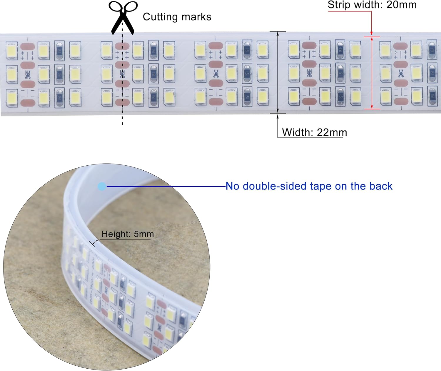 LEDENET 16.4Ft Super Bright Triple Row LED Strip Lights, Daylight White 6000K DC12V 1800LEDs Dimmable Flexible Truck LED Tape Lights, Outdoor Waterproof IP67 Wheel Light Strips - Image 3