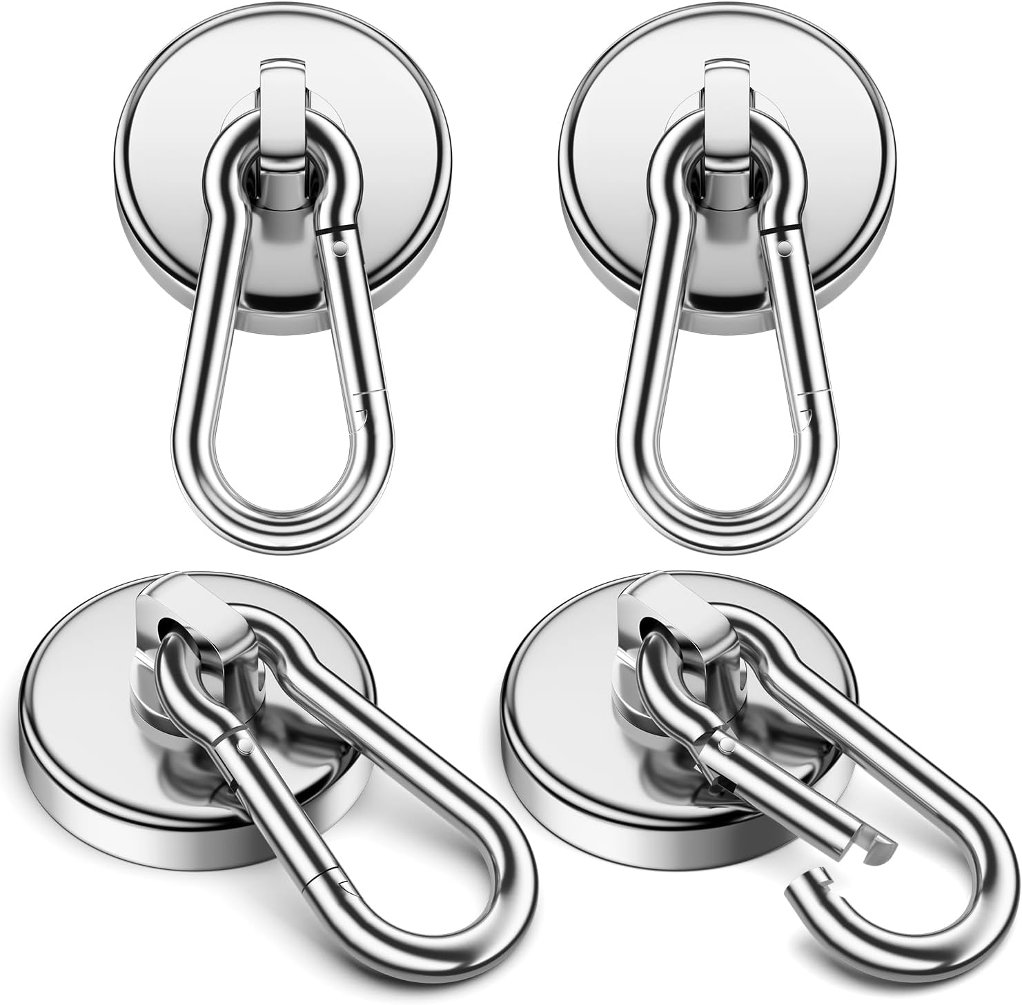 VNDUEEY 100Lbs Strong Magnetic Hooks, 4 Pack Neodymium Grade-52 Magnet Hooks Heavy Duty with Swivel Carabiner Hook for Hanging, Cruise, Garage, Refrigerator, Kitchen, Office, Home