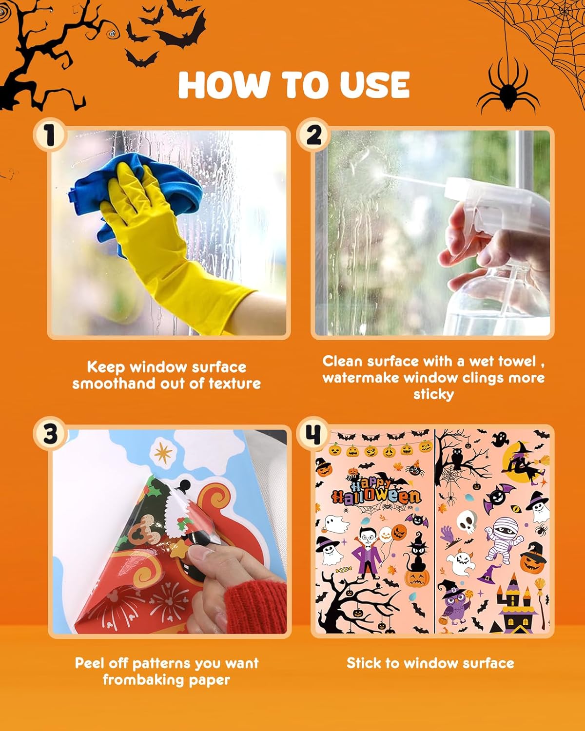 Halloween Window Clings - 9 Sheets 213 Pcs Happy Halloween Window Decorations Indoor for Home Party Eyes Pumpkin Ghost Bats Witch Stickers for Glass Double-Sided Removable Static Glass Decals - Image 6