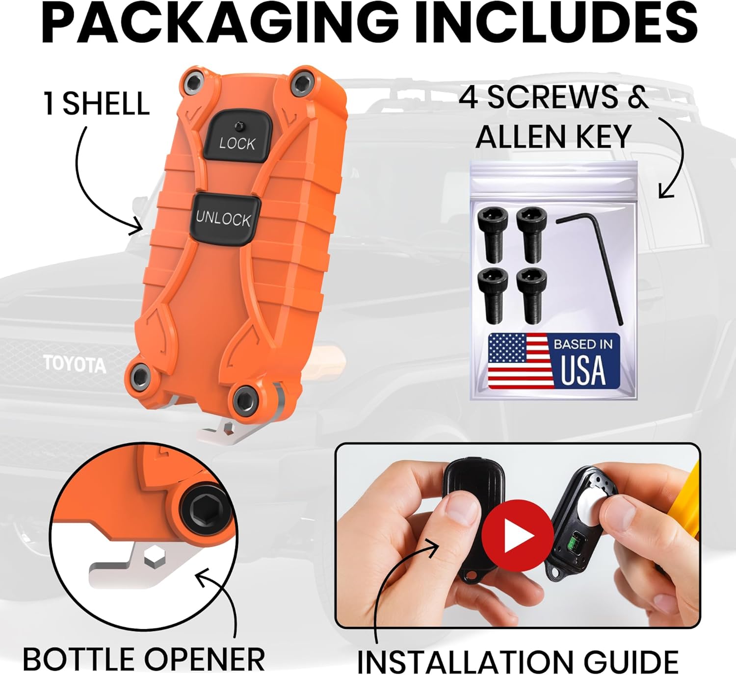 Toyota Key Fob Case Replacement for 4Runner 1992-2009, Tundra 2004-2006, Highlander 2004-2007, Rav4 2004-2005, FJ Cruiser 2007-2008 - (Blaze Orange, 2 Button) - Image 4
