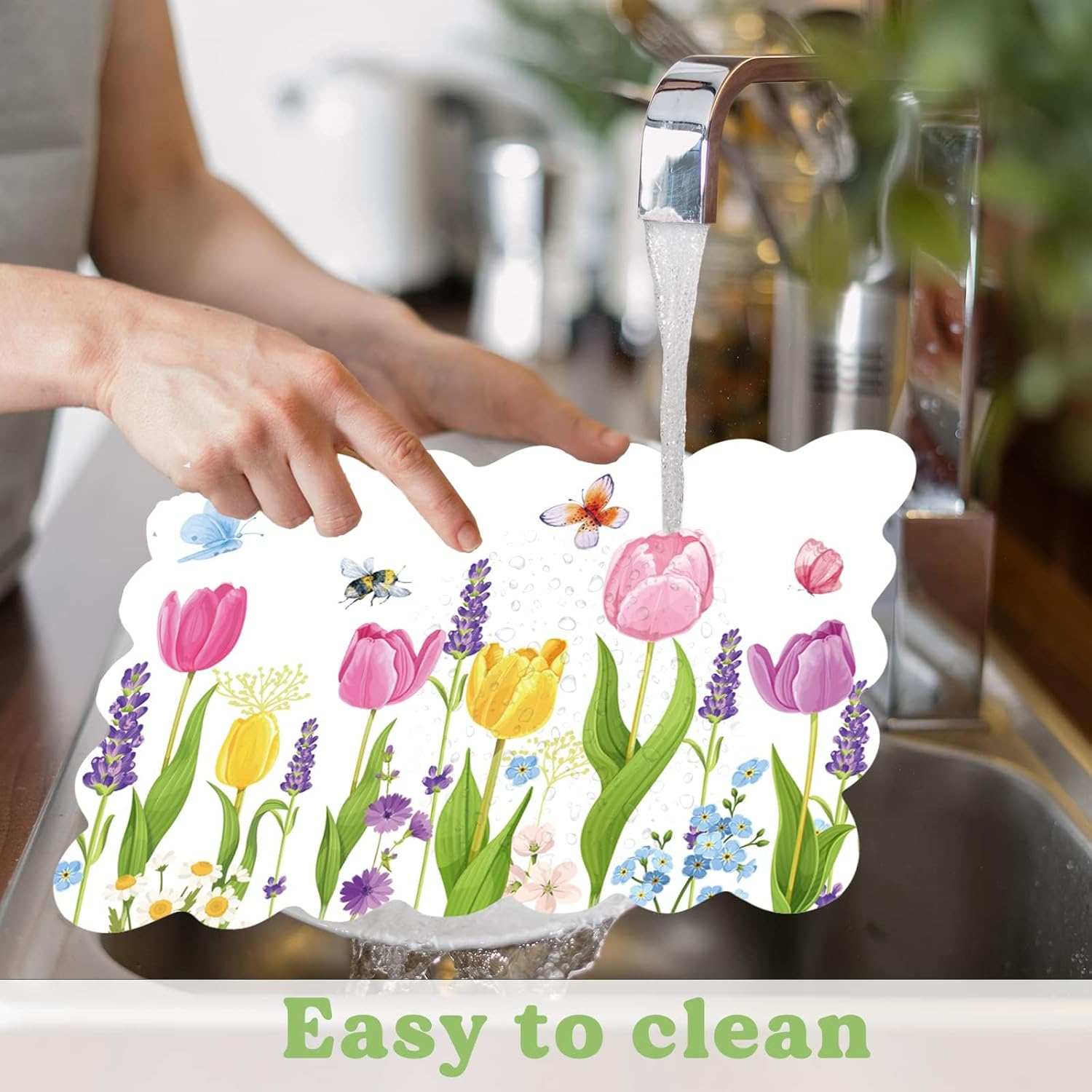 Summer Tulip Placemats Set of 6 Summer Plastic Place Mats Lavender Table Mats Lavender Tulip Holiday Kitchen Placemats for Indoor Outdoor Spring Party Dining Table Decoration - Image 4