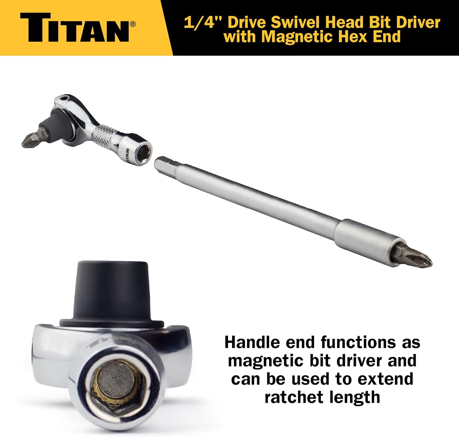 Titan 11340 1/4-Inch Drive x 2-1/4-Inch 90-Tooth Swivel Head Nano Ratchet with Hex Drive Handle - Image 3